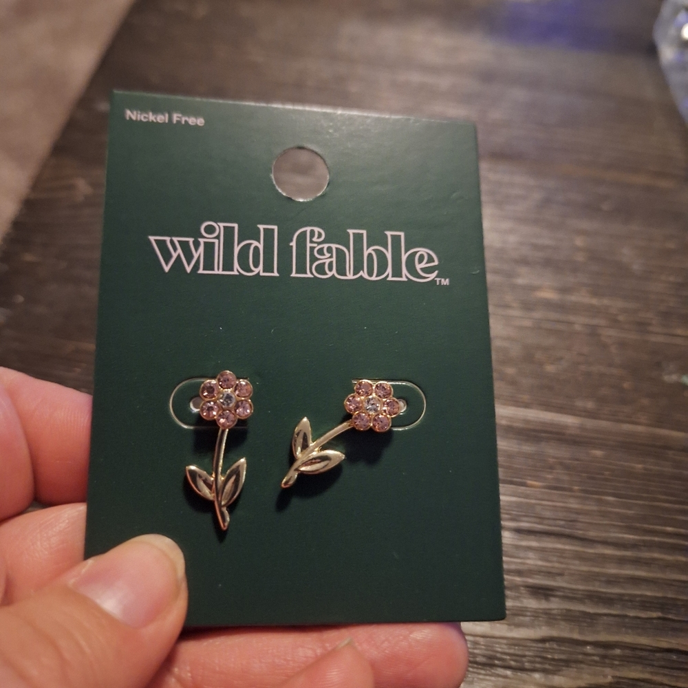 Wild Fable Nickel Free pink flower rhinestone stud earrings